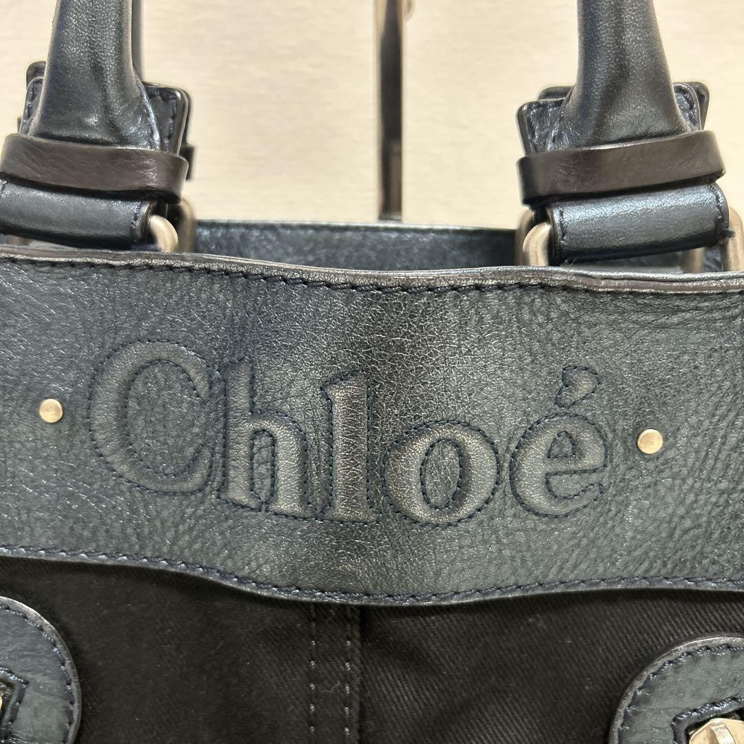 Chloe Hand Bag Tote Purse Logo Navy Authentic