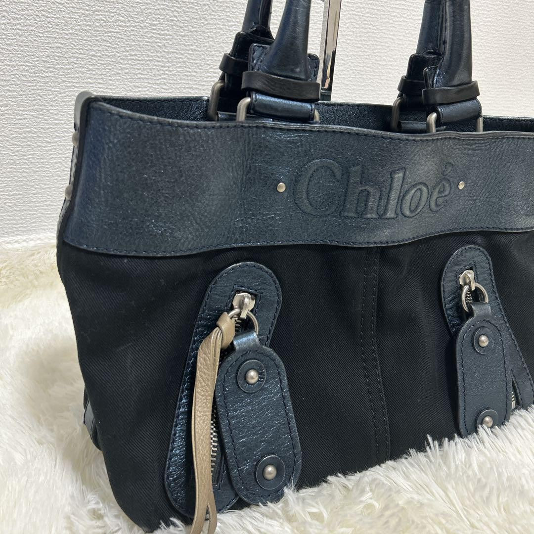 Chloe Hand Bag Tote Purse Logo Navy Authentic