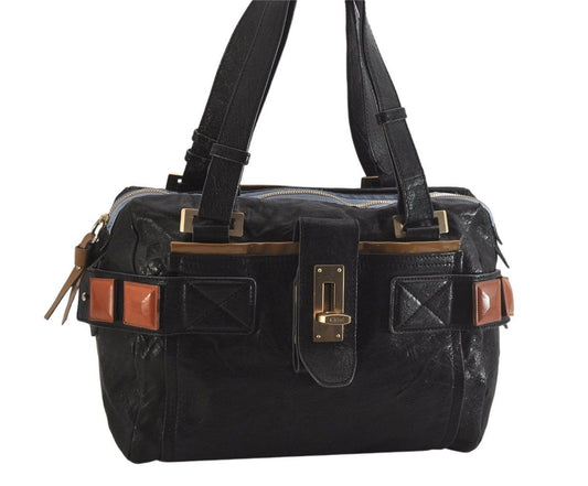 Chloe Hand Bag Tote Purse Boston Bag Leather Black Authentic