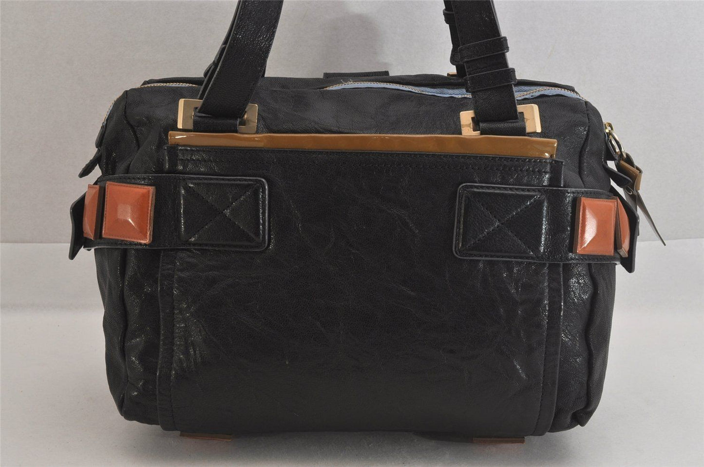 Chloe Hand Bag Tote Purse Boston Bag Leather Black Authentic