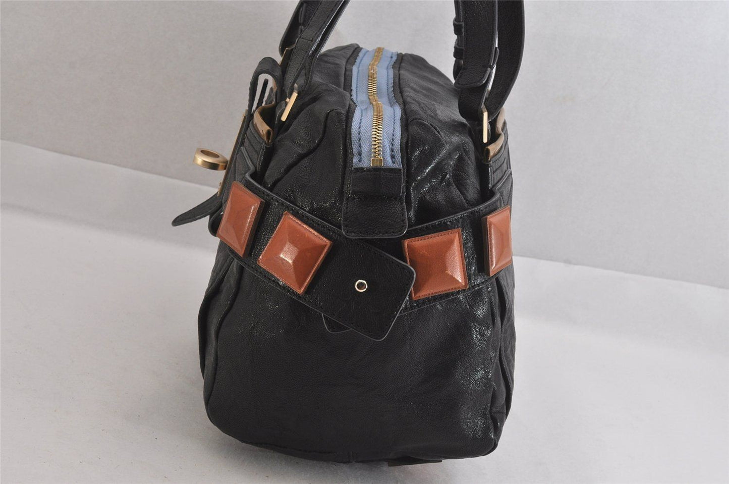 Chloe Hand Bag Tote Purse Boston Bag Leather Black Authentic
