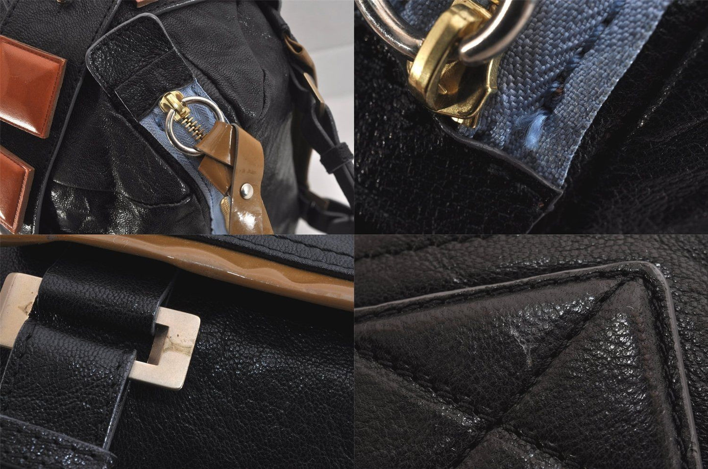 Chloe Hand Bag Tote Purse Boston Bag Leather Black Authentic