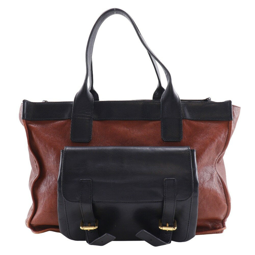 Chloe Hand Bag Tote Purse Leather Brown Black Authentic
