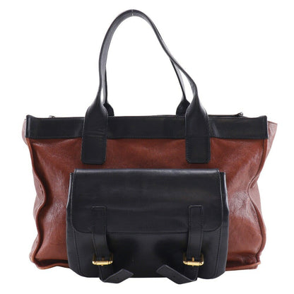 Chloe Hand Bag Tote Purse Leather Brown Black Authentic