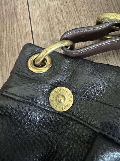MULBERRY Hand Shoulder Bag Tote Purse Leather Black Authentic