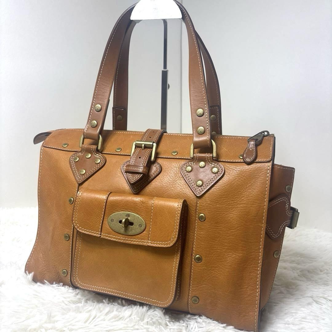 MULBERRY Hand Bag Tote Purse Turn Lock Leather Brown Authentic