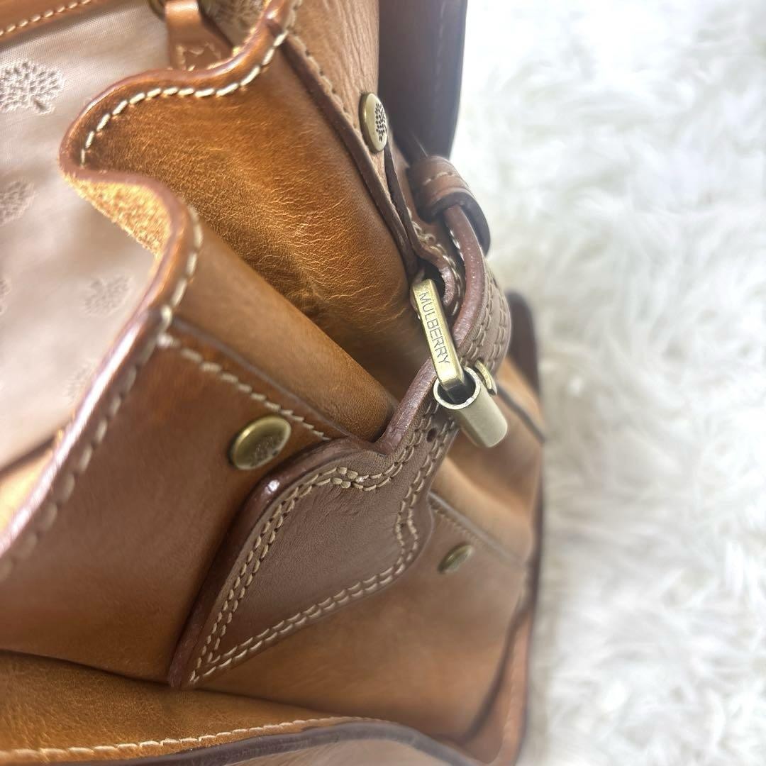 MULBERRY Hand Bag Tote Purse Turn Lock Leather Brown Authentic