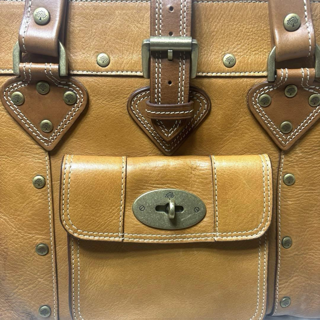 MULBERRY Hand Bag Tote Purse Turn Lock Leather Brown Authentic