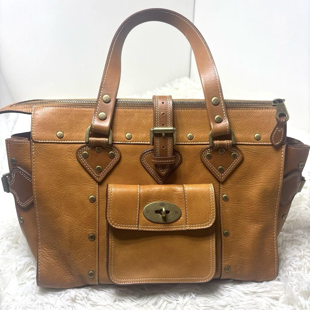 MULBERRY Hand Bag Tote Purse Turn Lock Leather Brown Authentic