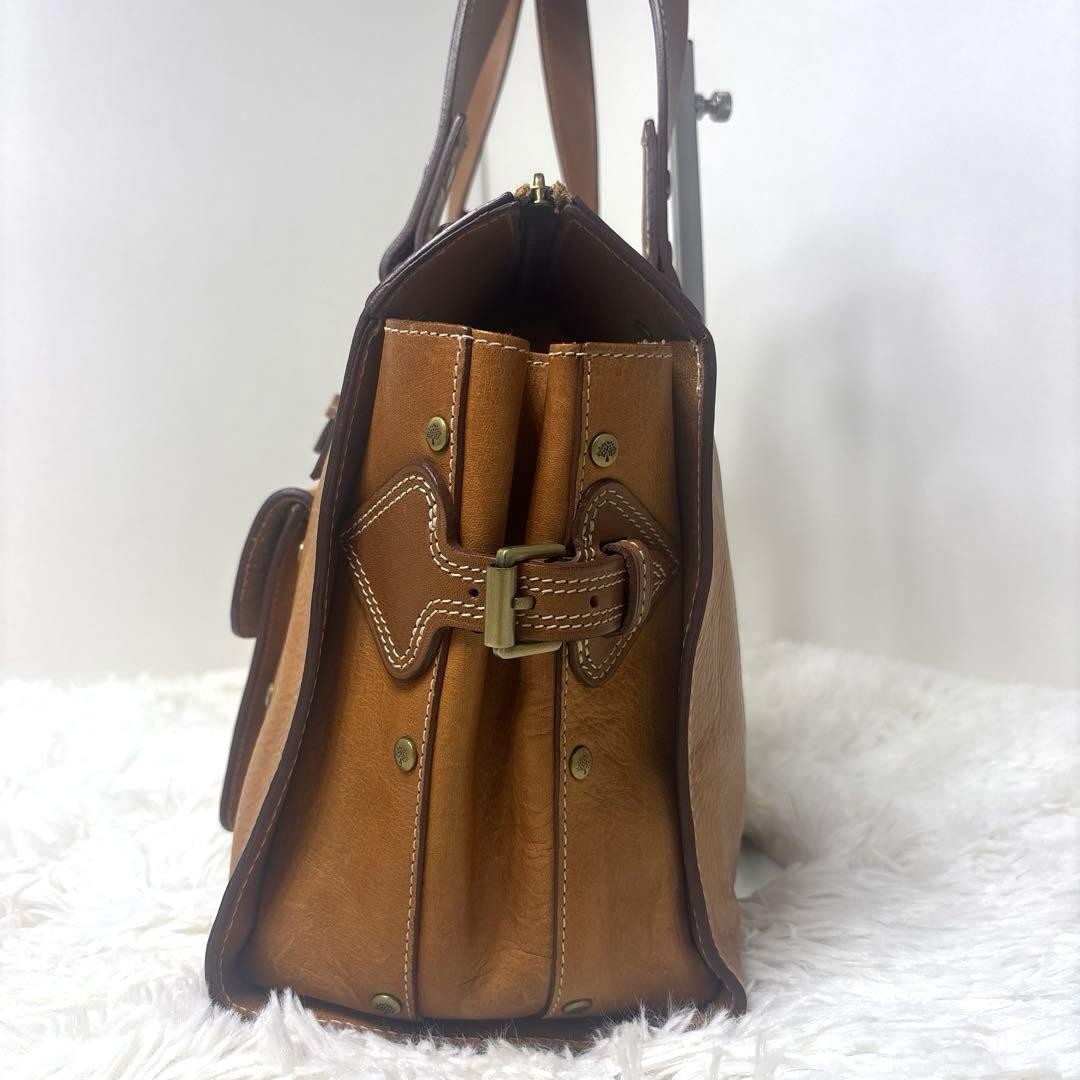MULBERRY Hand Bag Tote Purse Turn Lock Leather Brown Authentic