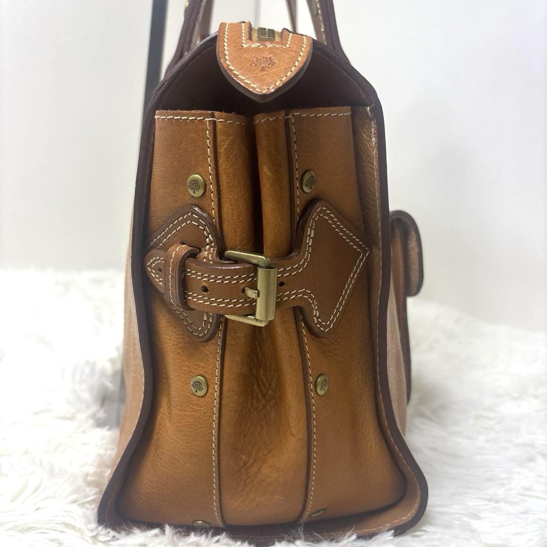 MULBERRY Hand Bag Tote Purse Turn Lock Leather Brown Authentic