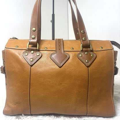 MULBERRY Hand Bag Tote Purse Turn Lock Leather Brown Authentic