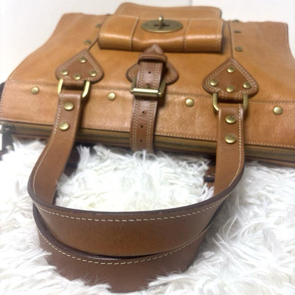 MULBERRY Hand Bag Tote Purse Turn Lock Leather Brown Authentic