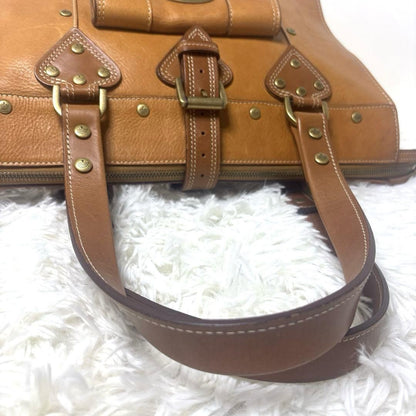 MULBERRY Hand Bag Tote Purse Turn Lock Leather Brown Authentic