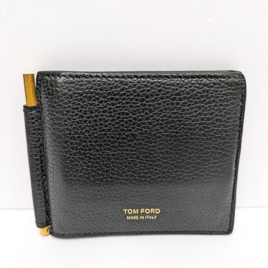 TOM FORD Bi-fold Wallet Flap Compact Purse Money Clip Leather Black Authentic