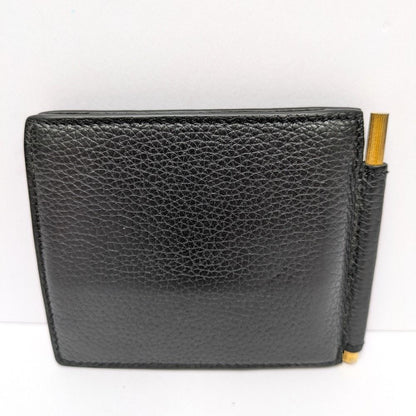TOM FORD Bi-fold Wallet Flap Compact Purse Money Clip Leather Black Authentic