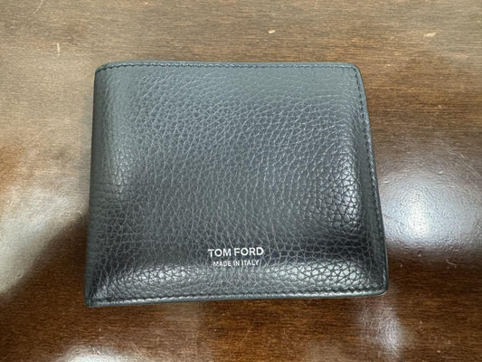 TOM FORD Bi-fold Wallet Flap Compact Purse Leather Navy Black Authentic