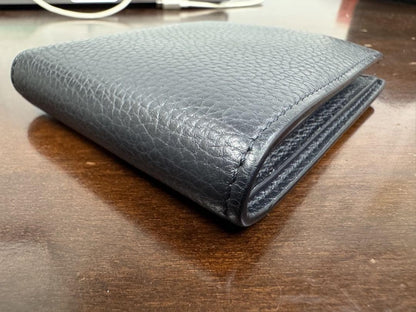 TOM FORD Bi-fold Wallet Flap Compact Purse Leather Navy Black Authentic