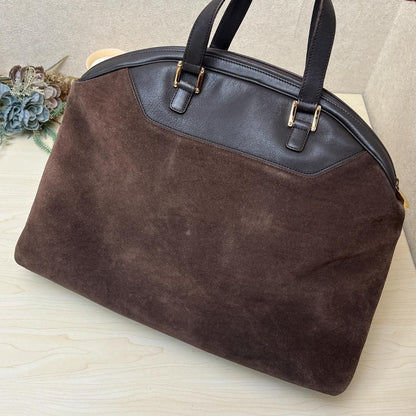 LOEWE Hand Bag Tote Purse Anagram Suede Leather Brown Authentic