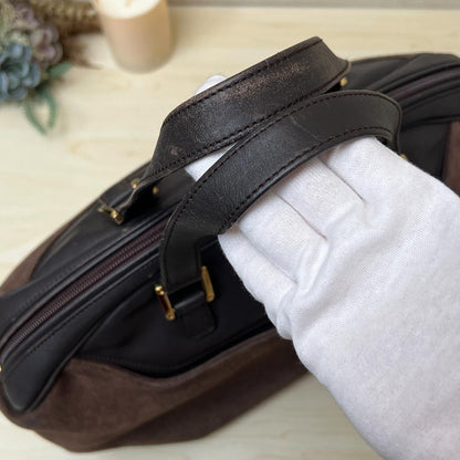 LOEWE Hand Bag Tote Purse Anagram Suede Leather Brown Authentic