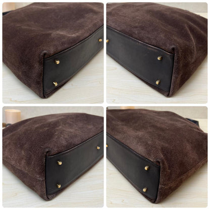 LOEWE Hand Bag Tote Purse Anagram Suede Leather Brown Authentic