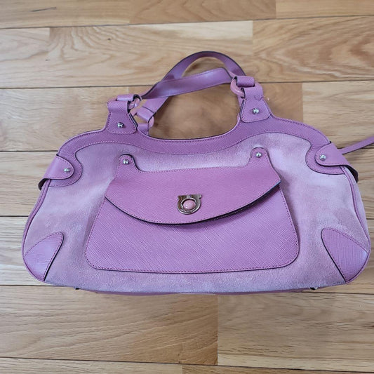 Salvatore Ferragamo Purse handbag Tote Pink Suede Women's Authentic Used