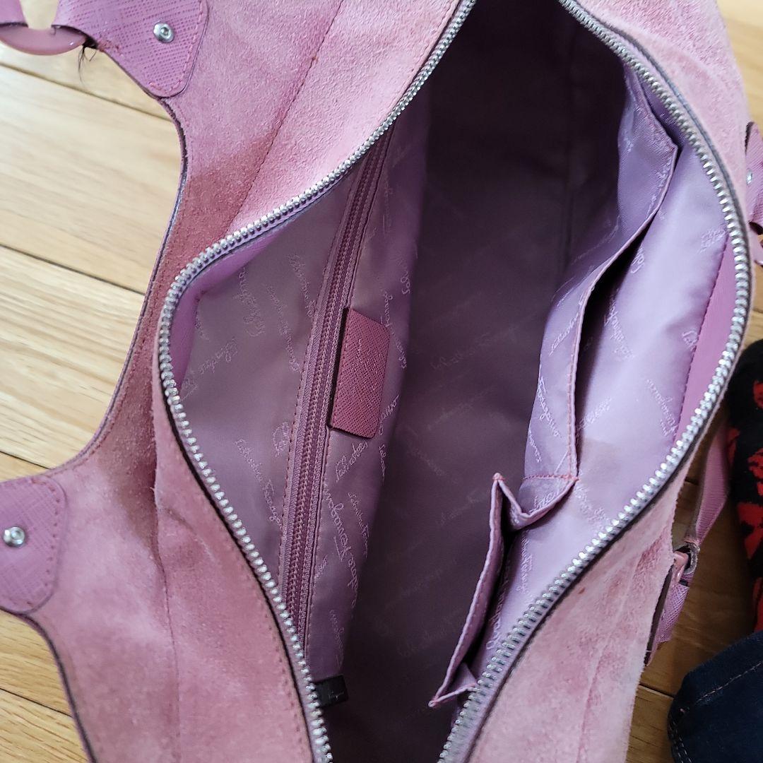 Salvatore Ferragamo Purse handbag Tote Pink Suede Women's Authentic Used