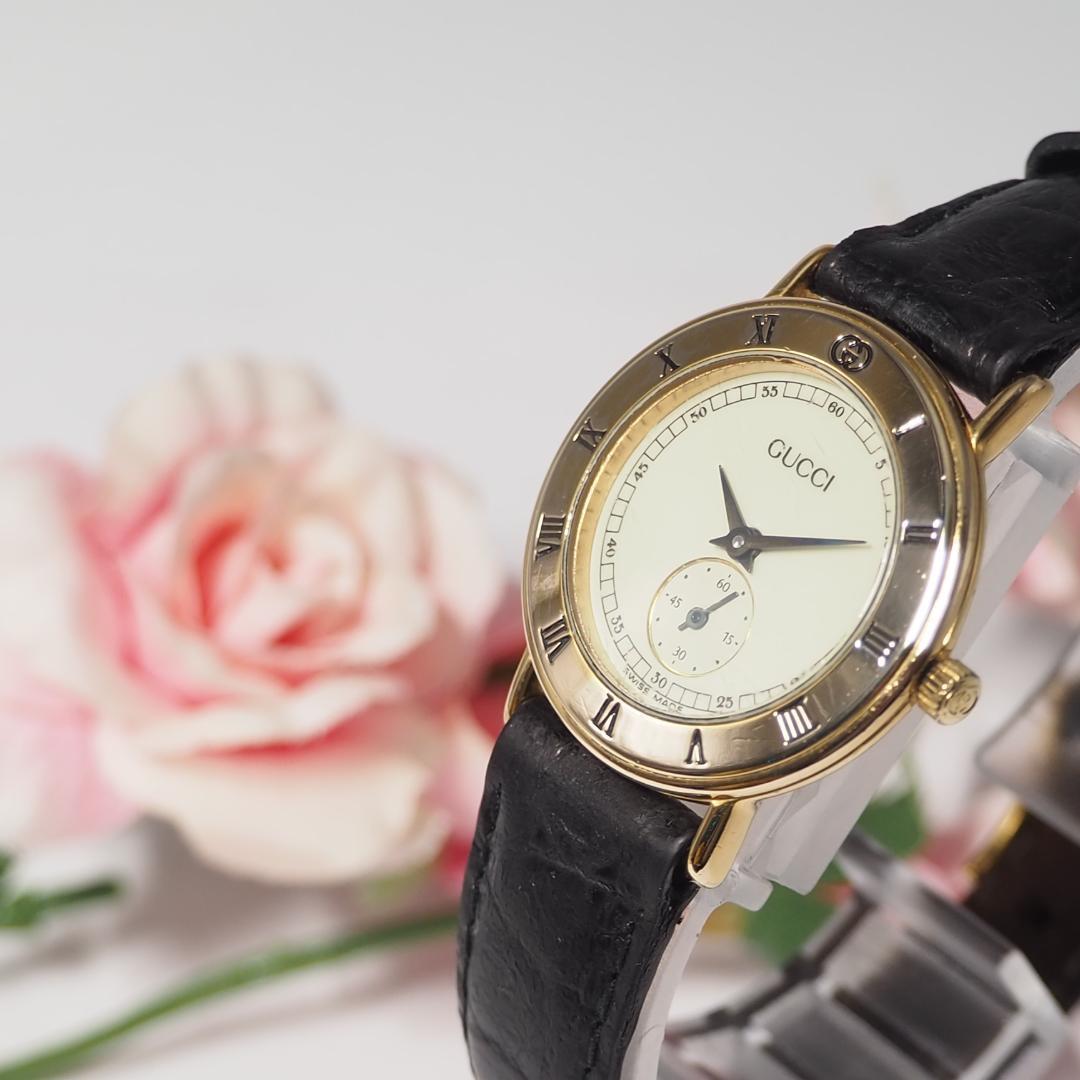 GUCCI Quartz Watch Wristwatch Black Gold Beige Women's Authentic