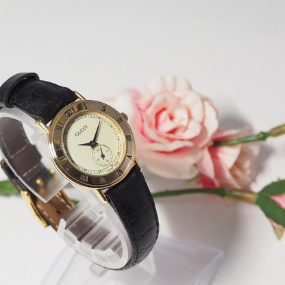 GUCCI Quartz Watch Wristwatch Black Gold Beige Women's Authentic
