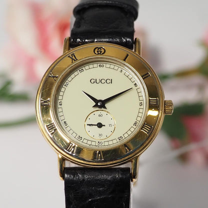 GUCCI Quartz Watch Wristwatch Black Gold Beige Women's Authentic