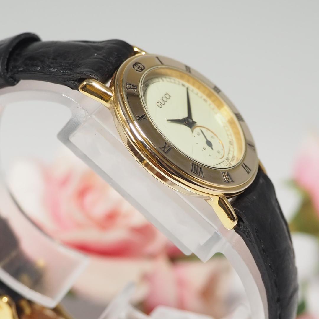 GUCCI Quartz Watch Wristwatch Black Gold Beige Women's Authentic