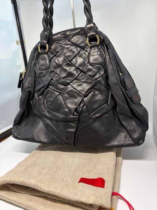 Valentino Garavani Bag Shoulder Hand Tote Purse Leather Authentic Black Gold
