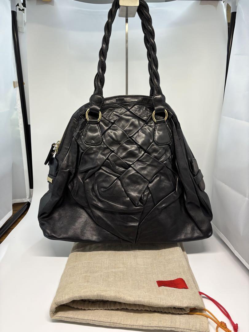 Valentino Garavani Bag Shoulder Hand Tote Purse Leather Authentic Black Gold
