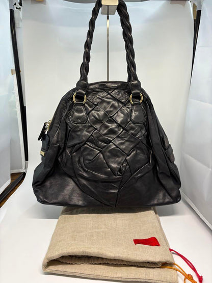 Valentino Garavani Bag Shoulder Hand Tote Purse Leather Authentic Black Gold