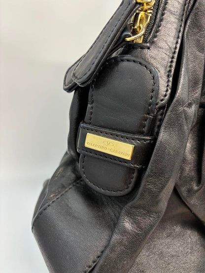 Valentino Garavani Bag Shoulder Hand Tote Purse Leather Authentic Black Gold