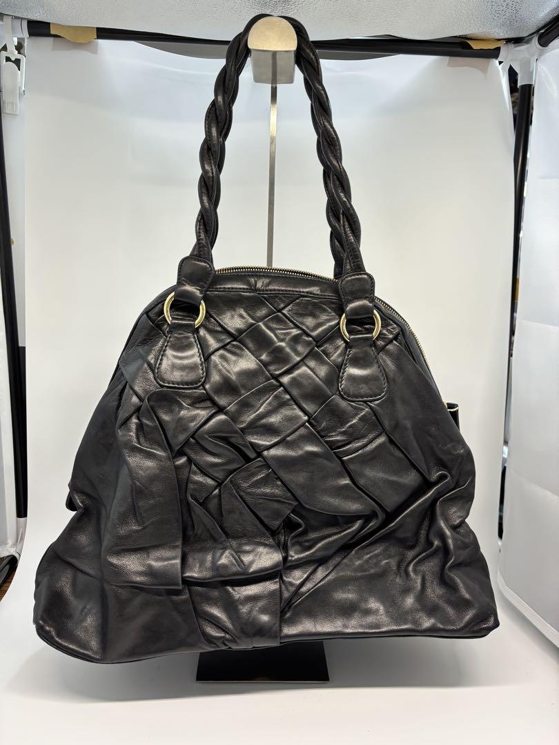 Valentino Garavani Bag Shoulder Hand Tote Purse Leather Authentic Black Gold