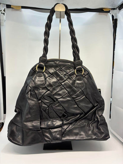 Valentino Garavani Bag Shoulder Hand Tote Purse Leather Authentic Black Gold