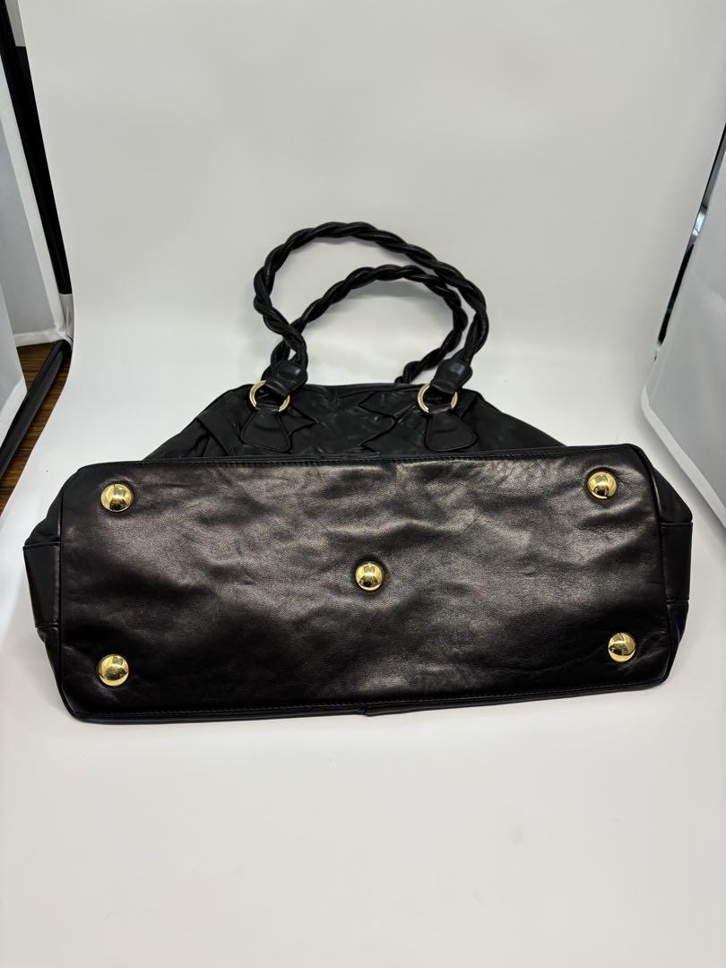 Valentino Garavani Bag Shoulder Hand Tote Purse Leather Authentic Black Gold