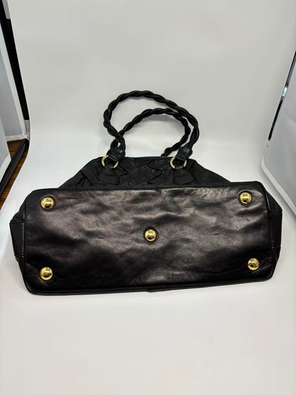 Valentino Garavani Bag Shoulder Hand Tote Purse Leather Authentic Black Gold