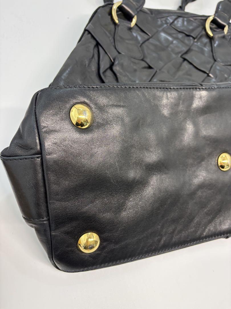 Valentino Garavani Bag Shoulder Hand Tote Purse Leather Authentic Black Gold