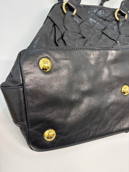 Valentino Garavani Bag Shoulder Hand Tote Purse Leather Authentic Black Gold