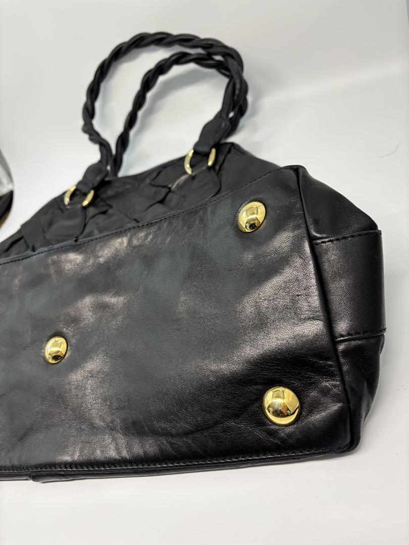 Valentino Garavani Bag Shoulder Hand Tote Purse Leather Authentic Black Gold