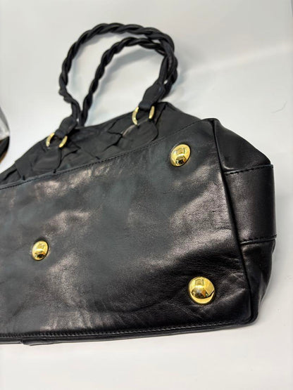 Valentino Garavani Bag Shoulder Hand Tote Purse Leather Authentic Black Gold