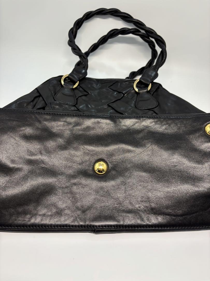 Valentino Garavani Bag Shoulder Hand Tote Purse Leather Authentic Black Gold