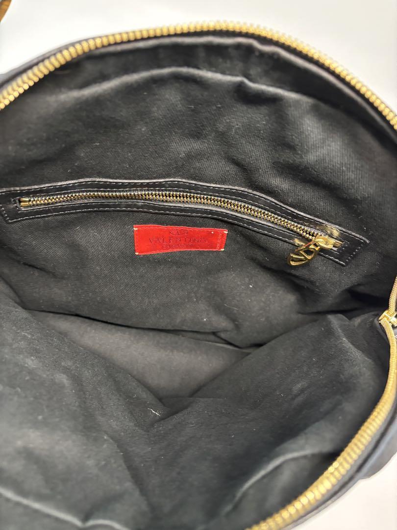Valentino Garavani Bag Shoulder Hand Tote Purse Leather Authentic Black Gold
