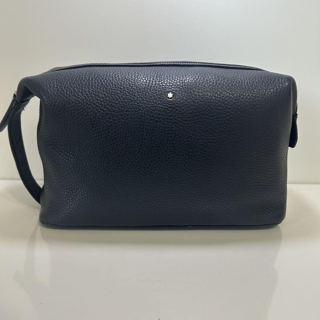 Montblanc Second Bag Clutch Bag Leather Navy Authentic