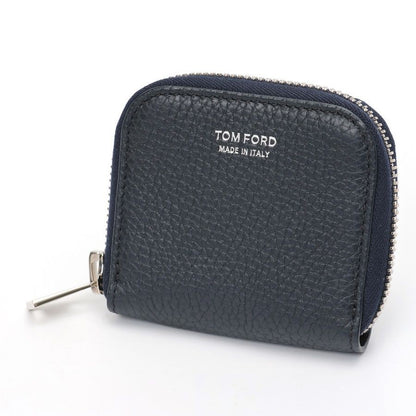 TOM FORD Coin Case Wallet Purse Compact Leather Navy Authentic