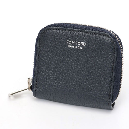 TOM FORD Coin Case Wallet Purse Compact Leather Navy Authentic