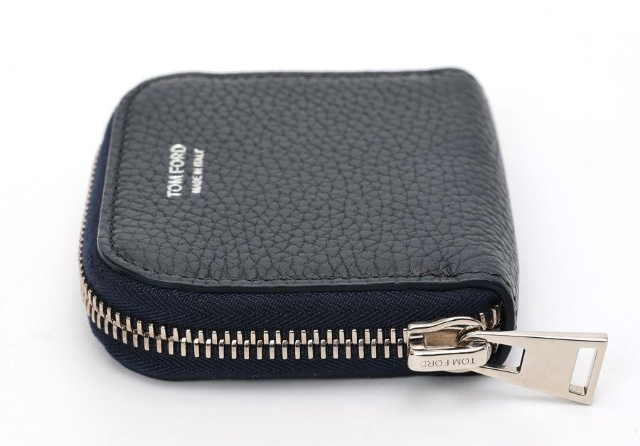 TOM FORD Coin Case Wallet Purse Compact Leather Navy Authentic
