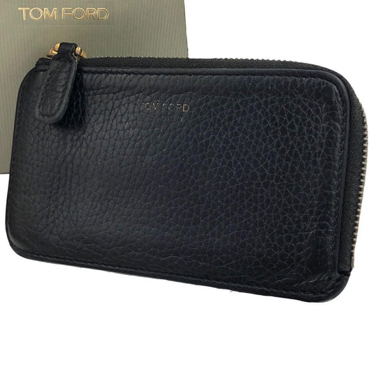 TOM FORD Coin Case Card Holder Wallet Purse Compact Leather Black Authentic